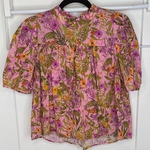 Lavender Brown Pink Floral Blouse